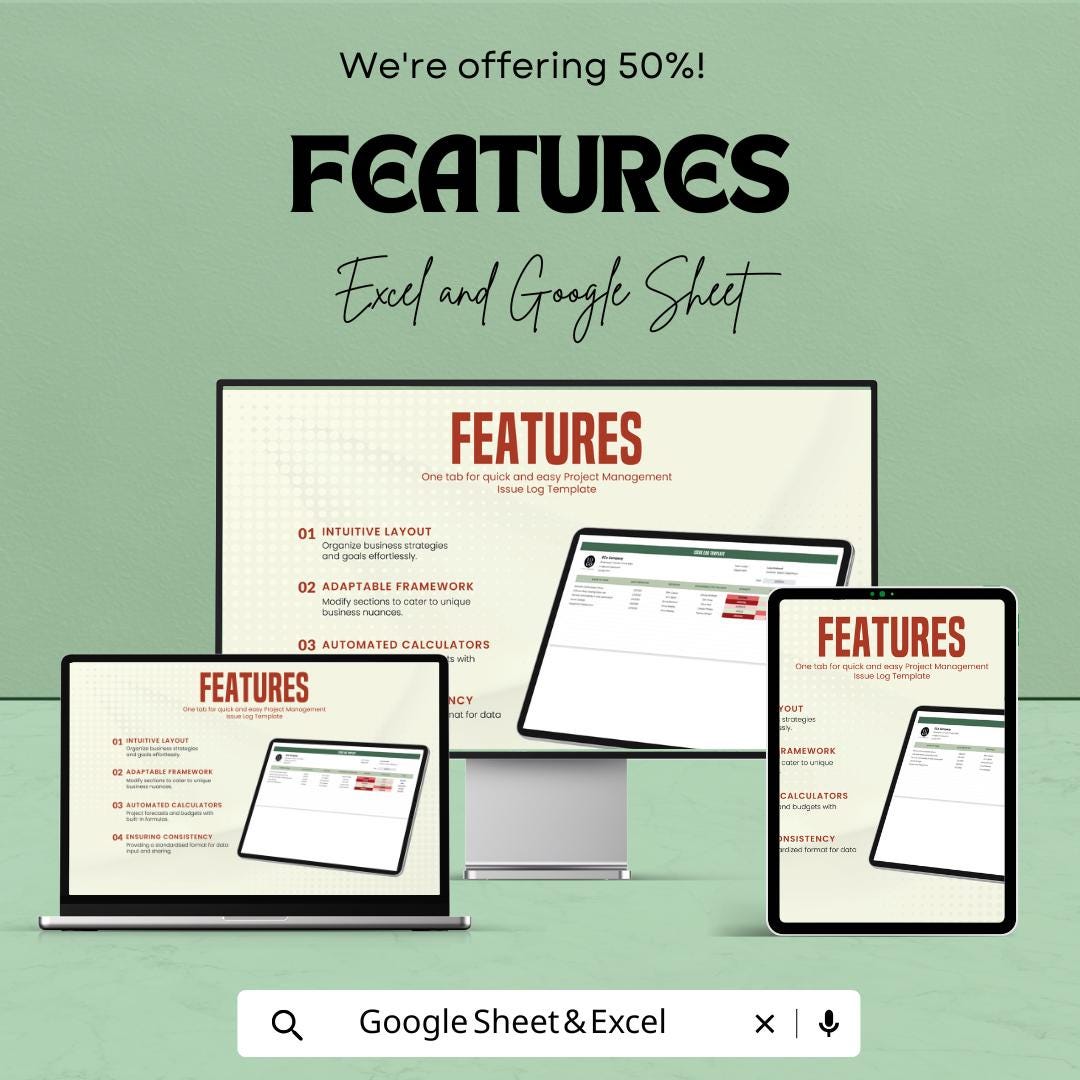 Project Management Issue Log Template | Excel & Google Sheets | Track Project Issues, Prioritize Tasks, Team Task Tracker Spreadsheet