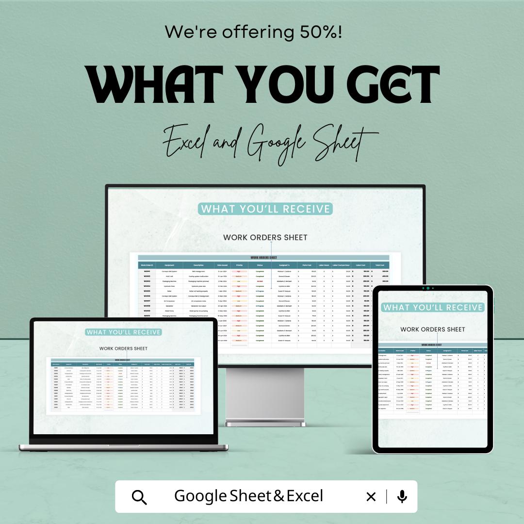 Facility Management Dashboard | Excel and Google Sheets | Performance Tracker | Operations Metrics Template | Work Order & Cost Report