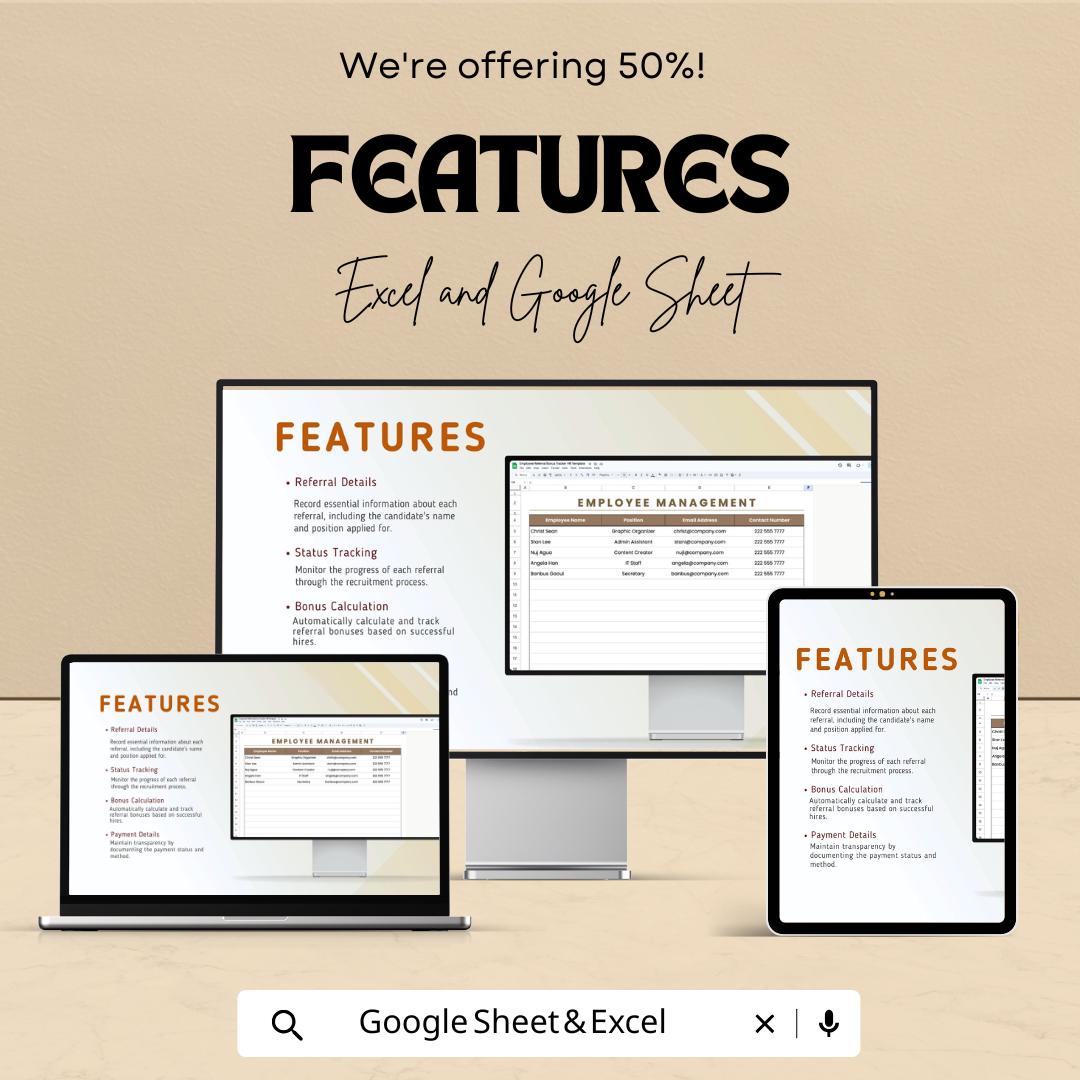 Employee Referral Bonus Tracker HR Template | Excel & Google Sheets | Employee Referral Program Tracker | Hiring Bonus Tracking Tool