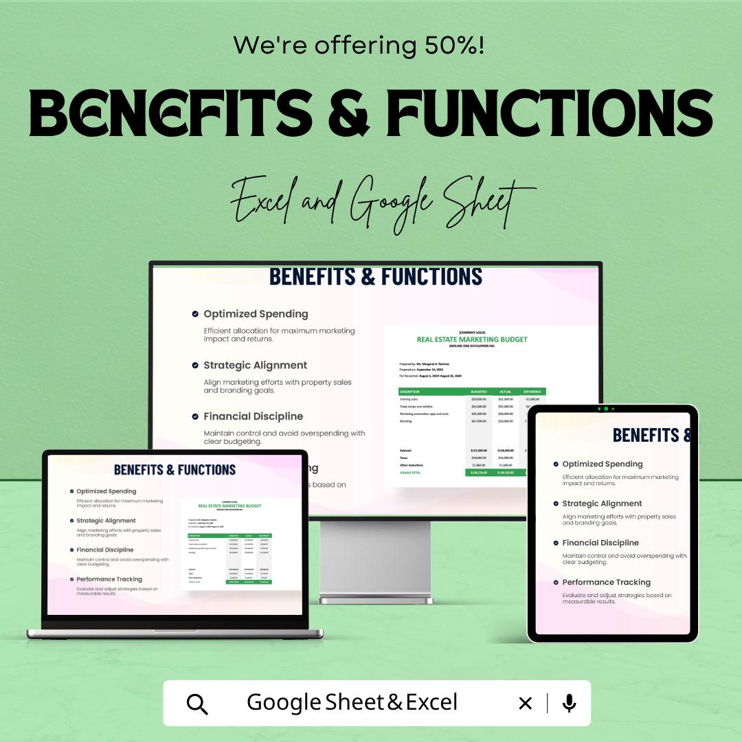 Real Estate Marketing Budget Template | Property Marketing Expense Tracker | Realtor Budget Planner | Marketing ROI Spreadsheet |