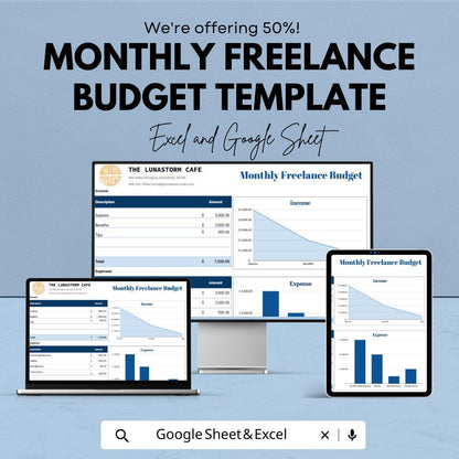 Monthly Freelance Budget Template,  Freelancer Income & Expense Tracker, Self Employed Budget, Small Business Budget