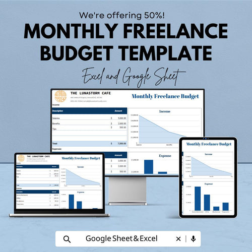 Monthly Freelance Budget Template,  Freelancer Income & Expense Tracker, Self Employed Budget, Small Business Budget