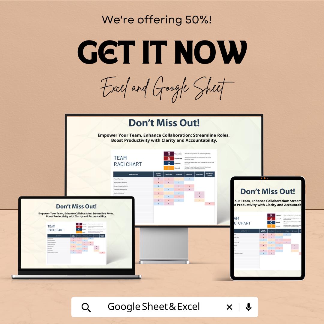 Team RACI Chart Template Excel & Google Sheets | Responsibility Matrix | Project Role Assignment Tracker | Team Workflow Planner