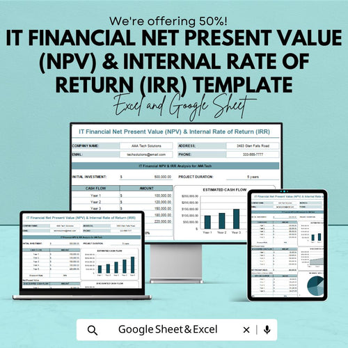 IT Financial Npv IRR Template |  Internal Rate of Return Analysis | IT Investment Cost Analysis | Cash Flow Projection Sheet