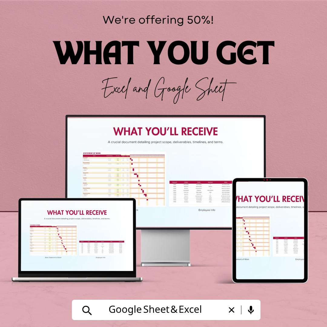 Statement of Work Template | SOW Template Excel | Project Scope & Timeline Tracker | Project Management Template