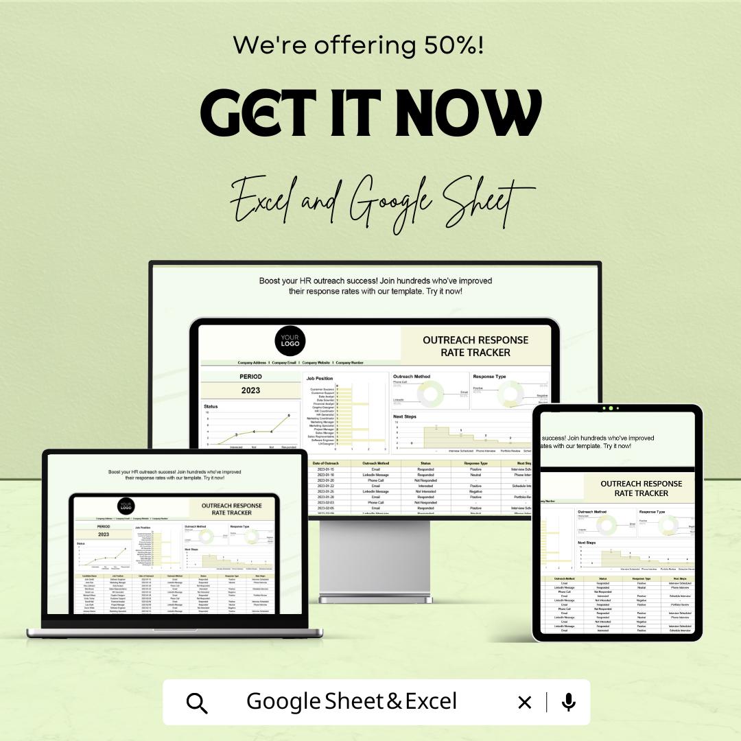 Outreach Response Rate Tracker HR Sheet | Excel and Google Sheets Template | HR Dashboard & Analytics Tracker