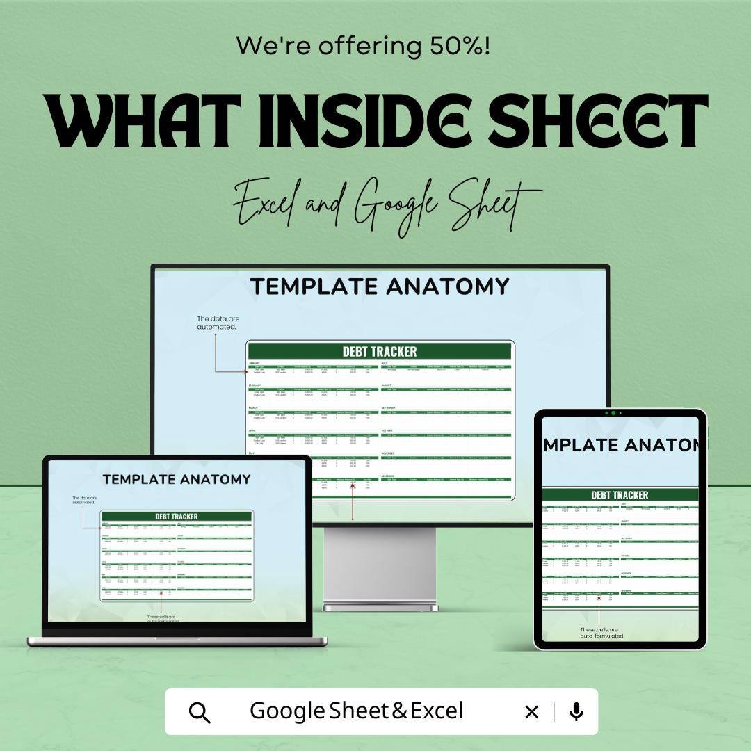 Debt Tracker Template | Excel & Google Sheets | Monthly Debt Spreadsheet | Personal Finance Planner | Debt Payoff Tracker