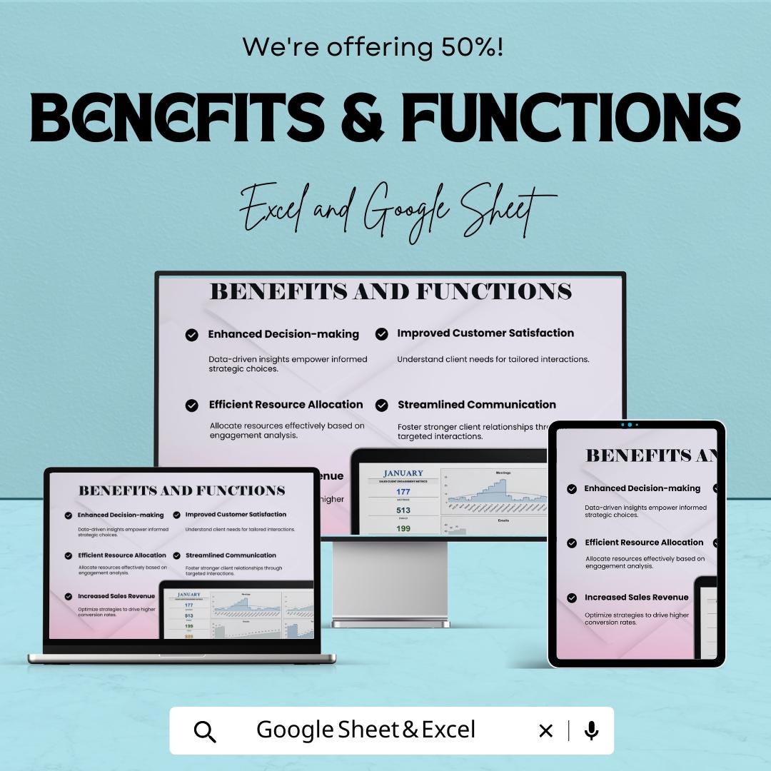 Sales Client Engagement Metrics Template | Client Interaction Tracker | Sales Analytics Dashboard | Excel & Google Sheets