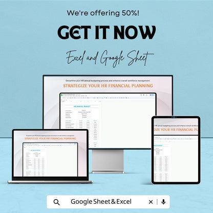 HR Annual Budget Template | Excel and Google Sheets | 50% Off! | Employee Budgeting & Financial Planner
