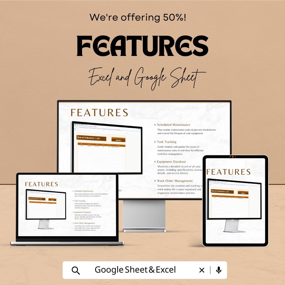 Maintenance Log Sheet Template for Vehicle and Equipment Tracking | Excel & Google Sheets | 50% OFF