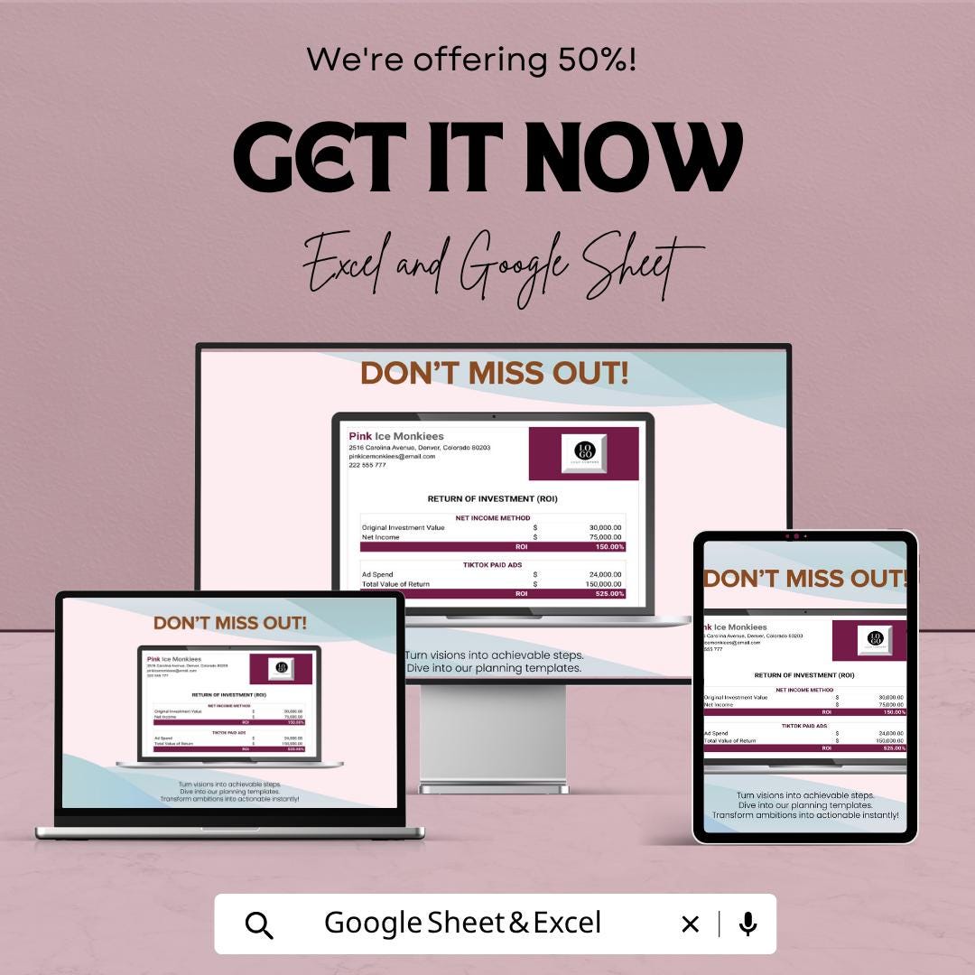 Marketing Campaign ROI Template | ROI Calculator Spreadsheet | Ad Spend Tracker | Marketing Analytics Template | Business ROI Sheet