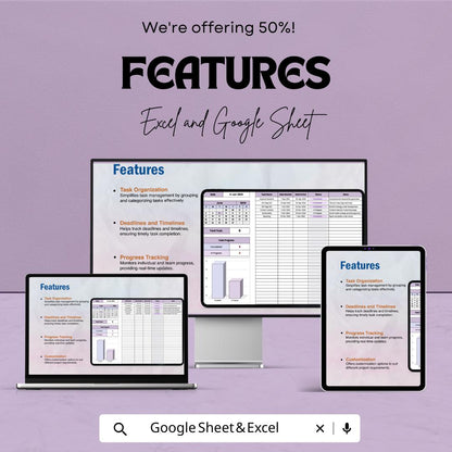 Task Tracker Sheet for Excel and Google Sheets | Project Organizer | Team & Personal Task Management | Digital Planner