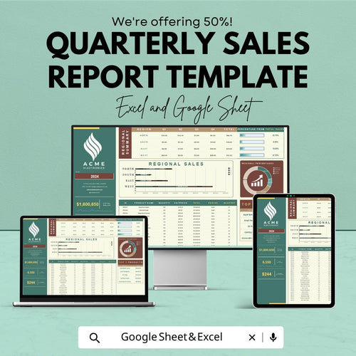 Quarterly Sales Report Template | Sales Dashboard Excel & Google Sheets | Regional Sales Tracker | Business Analytics Spreadsheet |