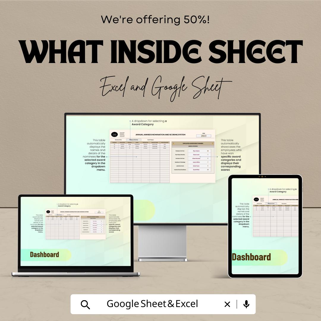 Annual Awards Nomination and Scoring System HR Template | Employee Recognition Program | Excel and Google Sheets Award Tracker