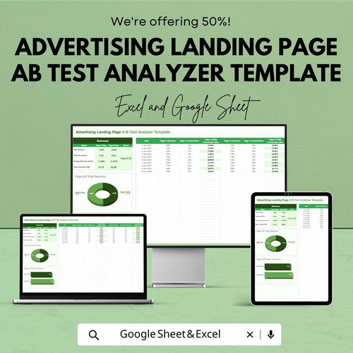 Advertising Landing Page A/B Test Analyzer Template, A/B Testing Spreadsheet, Landing Page Conversion Tracker, Marketing Split Test Tool
