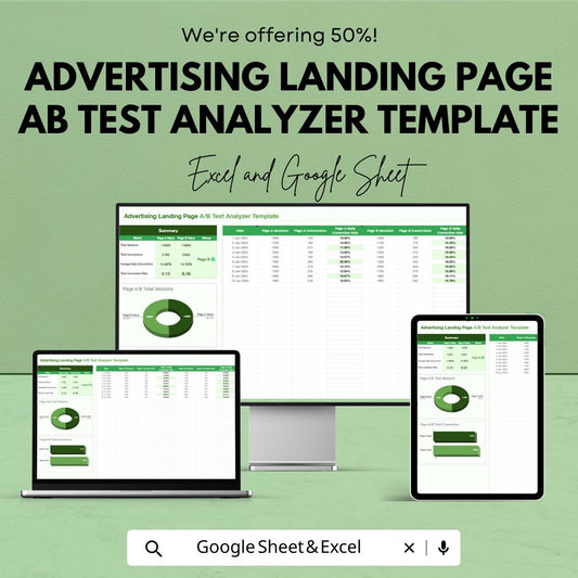 Advertising Landing Page A/B Test Analyzer Template, A/B Testing Spreadsheet, Landing Page Conversion Tracker, Marketing Split Test Tool