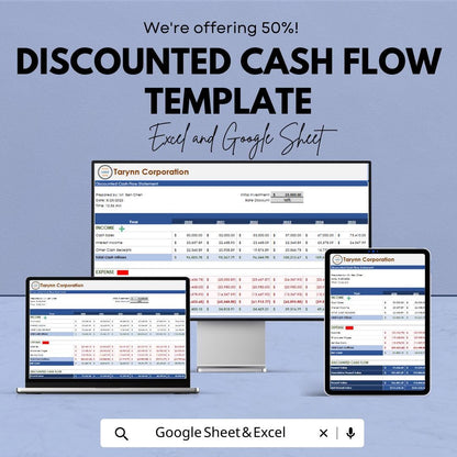 Discounted Cash Flow Template Excel Google Sheets, DCF Valuation Model, Financial Forecast Spreadsheet, Investment Analysis Tool