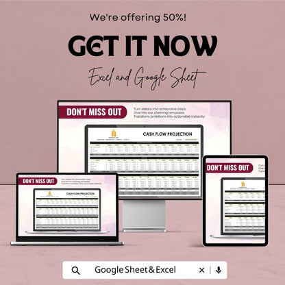 Cash Flow Projection Template, Business Cash Flow Forecast Spreadsheet, Financial Planning Template, Small Business Budget Planner