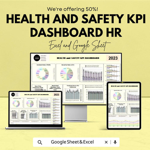 Health and Safety KPI Dashboard HR Sheet | Google Sheet Template | Incident Rate, Safety Metrics, Compliance Monitoring | HR Dashboard