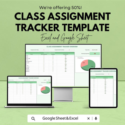 Class Assignment Tracker | Student Planner Google Sheets | Homework Tracker Template | Assignment Organizer | School Productivity Planner