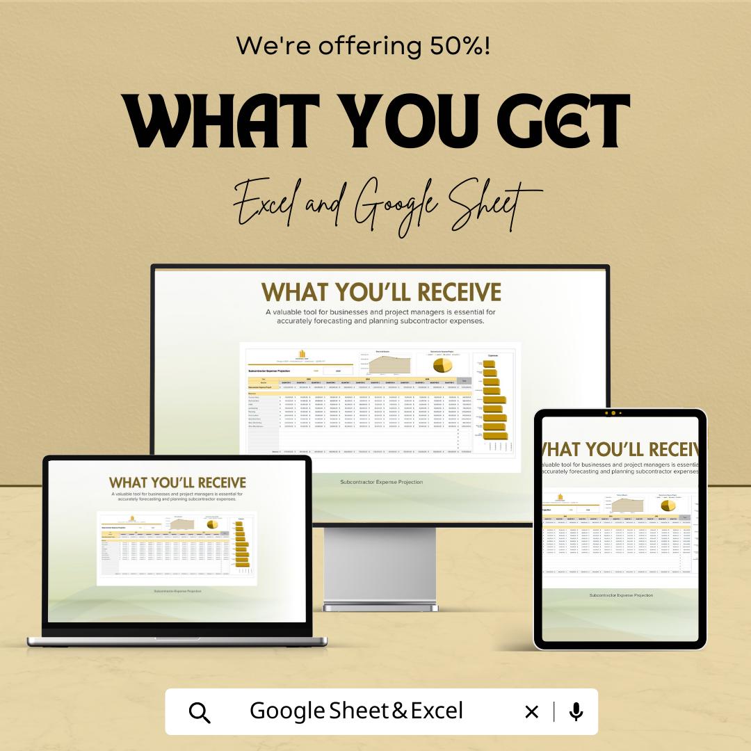 Subcontractor Expense Projection Template | Contractor Budget Planner | Project Expense Forecast | Subcontractor Cost Tracker