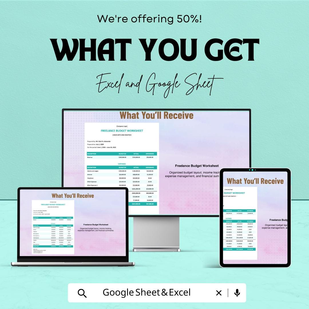 Freelance Project Budget Template | Excel and Google Sheets | Income & Expense Tracker | Freelancer Finance Planner | Budget Worksheet