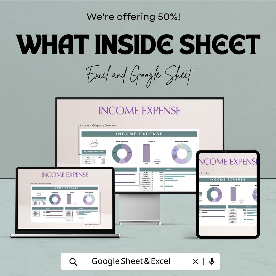 Income Expense Tracker Spreadsheet, Budget Template, Monthly Finance Planner, Cash Flow Tracker,  Small Business Finance