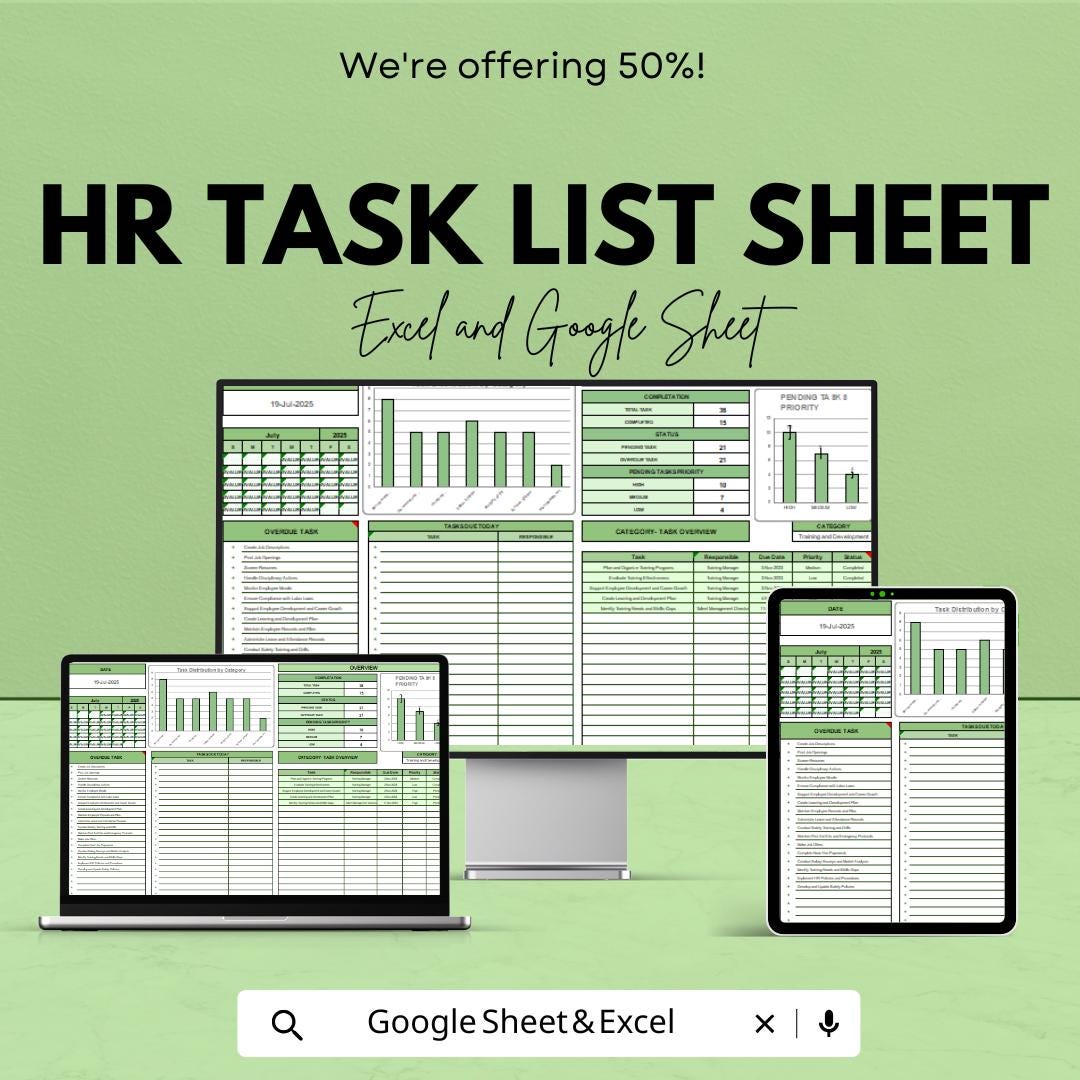 HR Task List Sheet - Excel and Google Sheet Template for HR Management | Track Tasks, Deadlines & Progress Efficiently