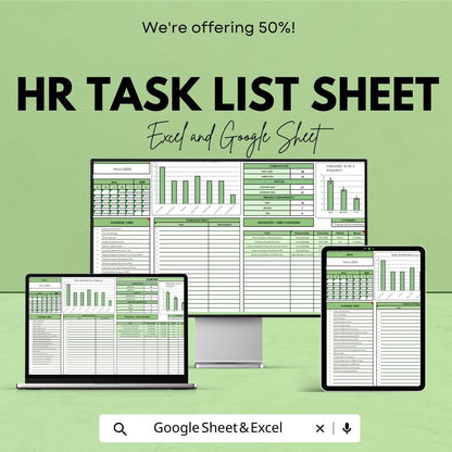 HR Task List Sheet - Excel and Google Sheet Template for HR Management | Track Tasks, Deadlines & Progress Efficiently