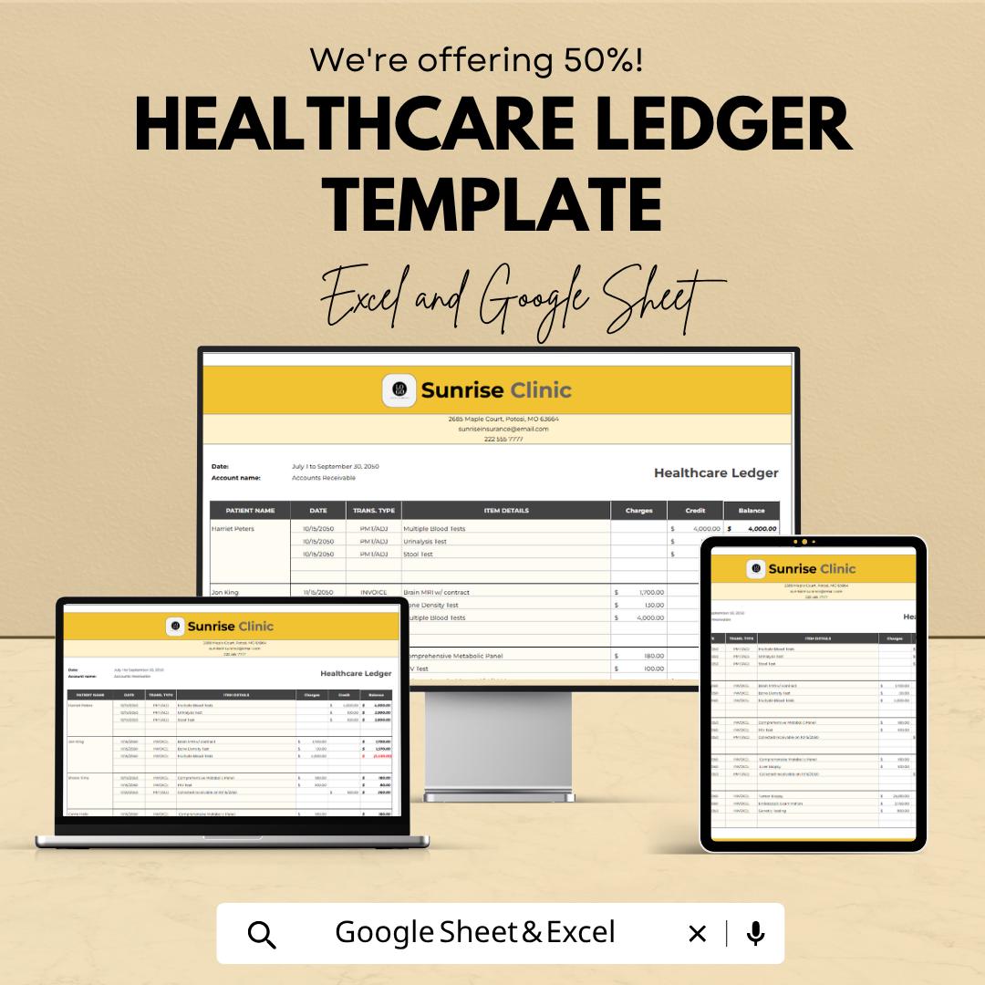 Healthcare Ledger Template | Medical Expense Tracker | Patient Billing Spreadsheet | Expense Log Book | Healthcare Accounting Sheet
