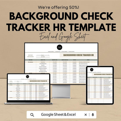 Background Check Tracker HR Template | Employee Screening Log | Hiring Compliance Spreadsheet | Recruitment Tracker