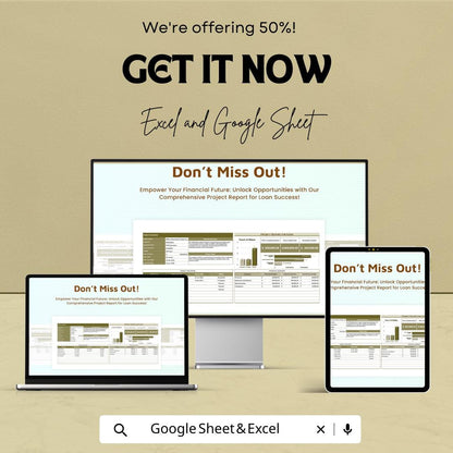 Project Report for Loan | Excel & Google Sheets | Budget, Financial Summary, Timeline | Loan Approval Tracking | Project Management Template