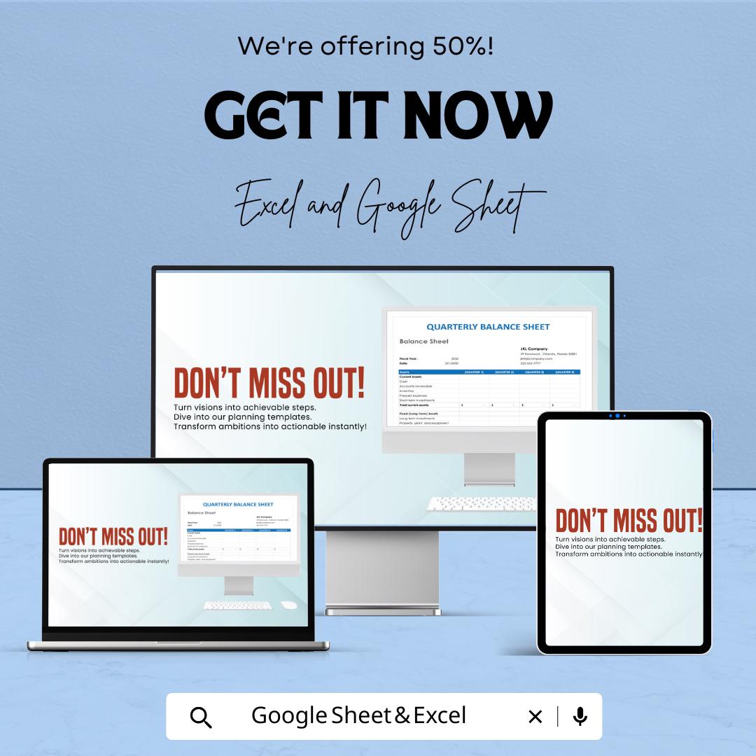 Quarterly Balance Sheet Template | Excel & Google Sheets | Business Finance Tracker | Editable Financial Statement | Instant Download