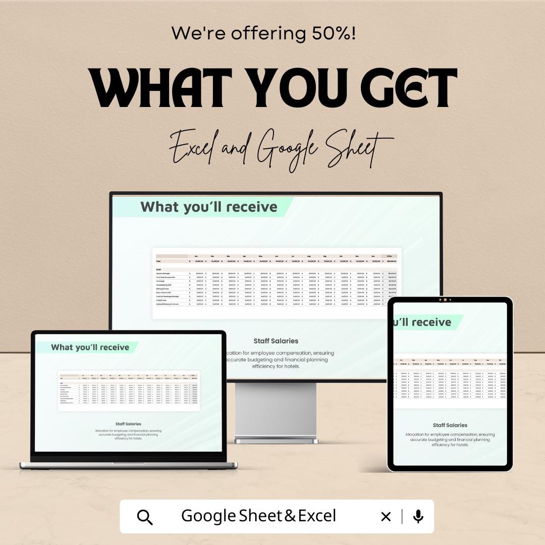 Hotel Budget Financial Model Sheet – Excel & Google Sheets – Comprehensive Financial Planning for Hotels – 50% OFF