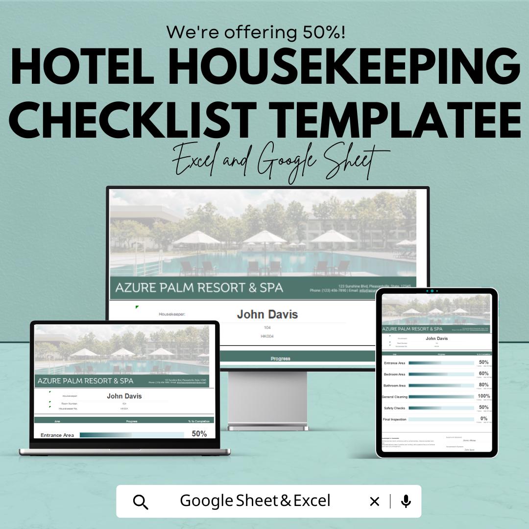 Hotel Housekeeping Checklist Template | Room Cleaning Schedule Tracker | Hotel Cleaning Log | Housekeeper Task List
