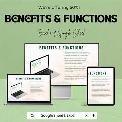 Inventory Reconciliation Template | Excel & Google Sheets Stock Reconciliation Spreadsheet | Inventory Audit Tracker | Stock Adjustment Log