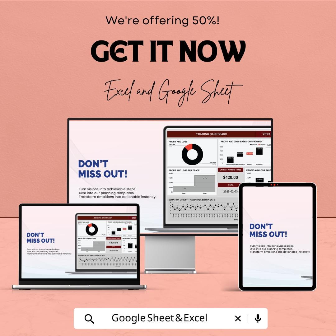 Trading Dashboard Sheet - Excel and Google Sheet for Profit & Loss, Trade Tracking, Investment Analysis - Financial Dashboard Template