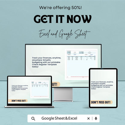 Printable Check Register Template | Checkbook Register | Bank Ledger | Expense Tracker | Account Balance Log | Editable Spreadsheet