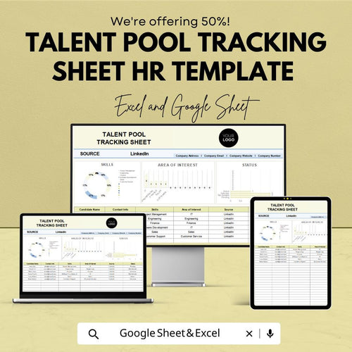 Talent Pool Tracking Sheet HR Template | Excel and Google Sheets | Candidate Tracking Spreadsheet | Recruitment & Hiring Tracker