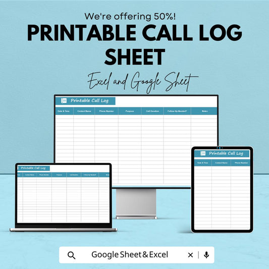 Printable Call Log Sheet | Excel & Google Sheets Template | Track Calls, Contact Info, Duration, and Notes | Professional Call Tracking