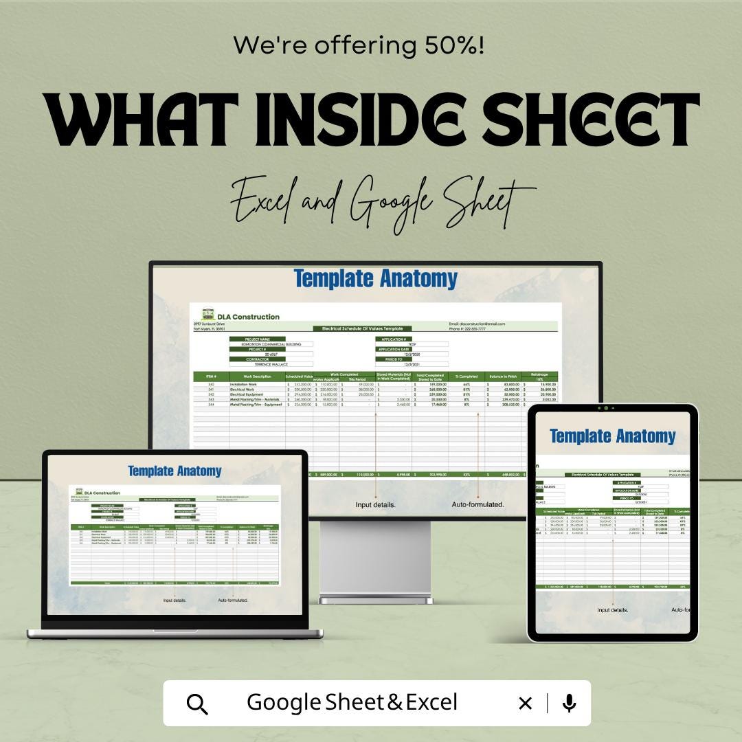 Electrical Schedule of Values Template | Construction SOV Sheet | Project Cost Breakdown | Contractor Payment Tracker