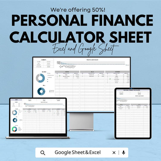 Personal Finance Calculator Sheet - Excel & Google Sheet Template for Budgeting and Financial Planning