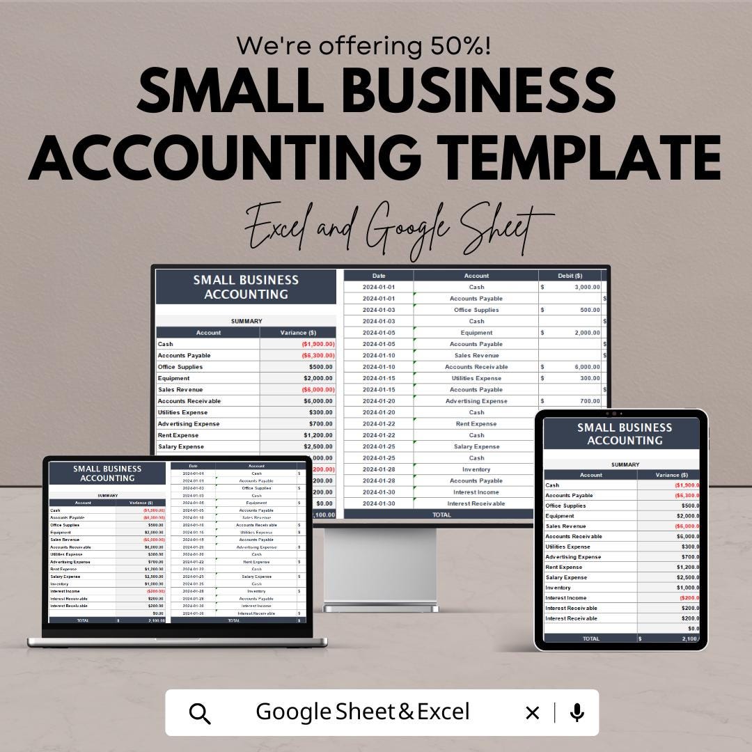 Small Business Accounting Template | Income Expense Tracker | Small Business Finance Spreadsheet