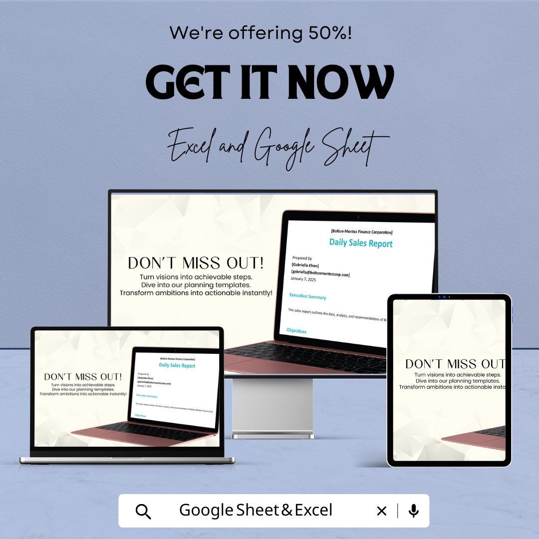 Daily Sales Report Template | Excel & Google Sheets | Business Sales Tracker | Printable Sales Log | Store Sales Summary Spreadsheet