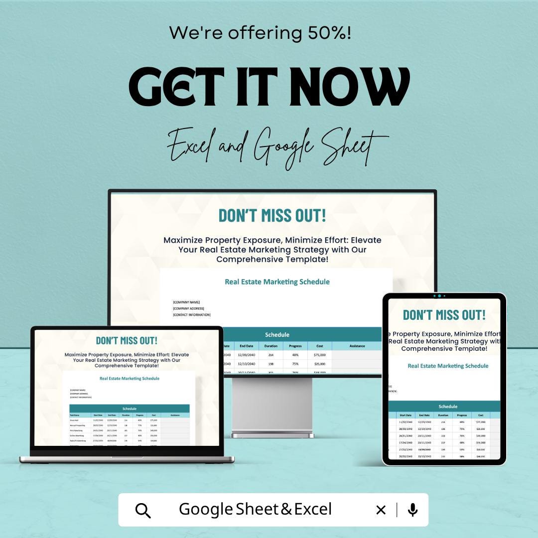 Real Estate Marketing Schedule Template | Realtor Marketing Planner | Property Listing Tracker | Campaign Planner Sheet