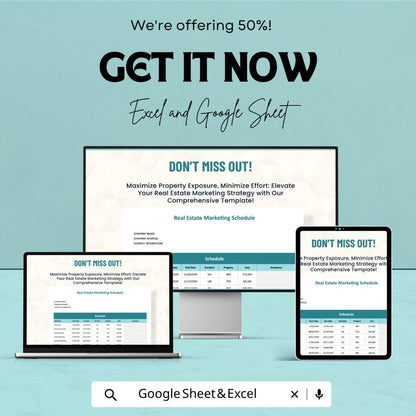 Real Estate Marketing Schedule Template | Realtor Marketing Planner | Property Listing Tracker | Campaign Planner Sheet