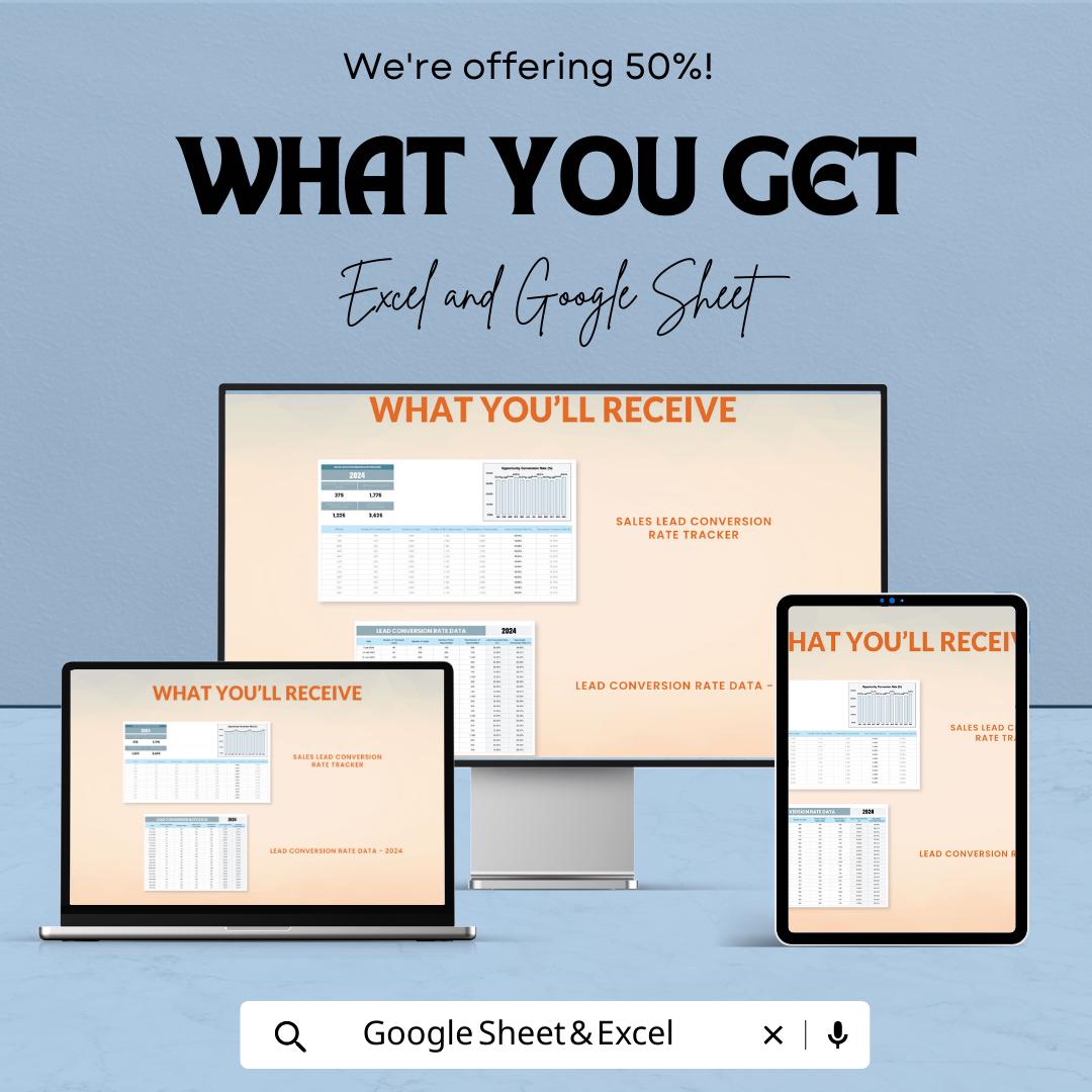 Sales Lead Conversion Tracker, Conversion Rate Spreadsheet, Sales Funnel Tracker, Lead Conversion Dashboard, Excel Google Sheets