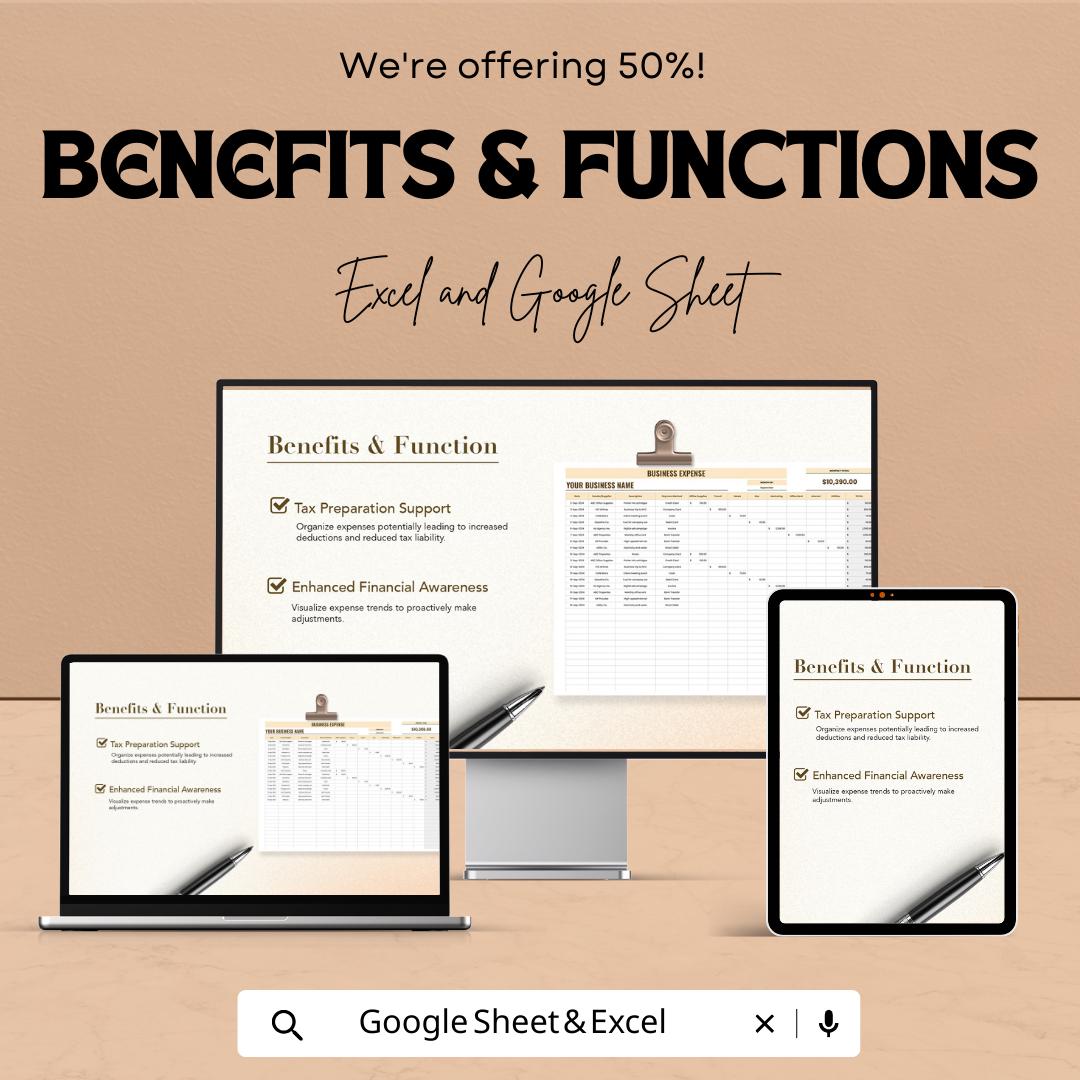 Business Expense Tracker Template, Monthly Expense Spreadsheet, Small Business Budget, Google Sheets & Excel Expense Log