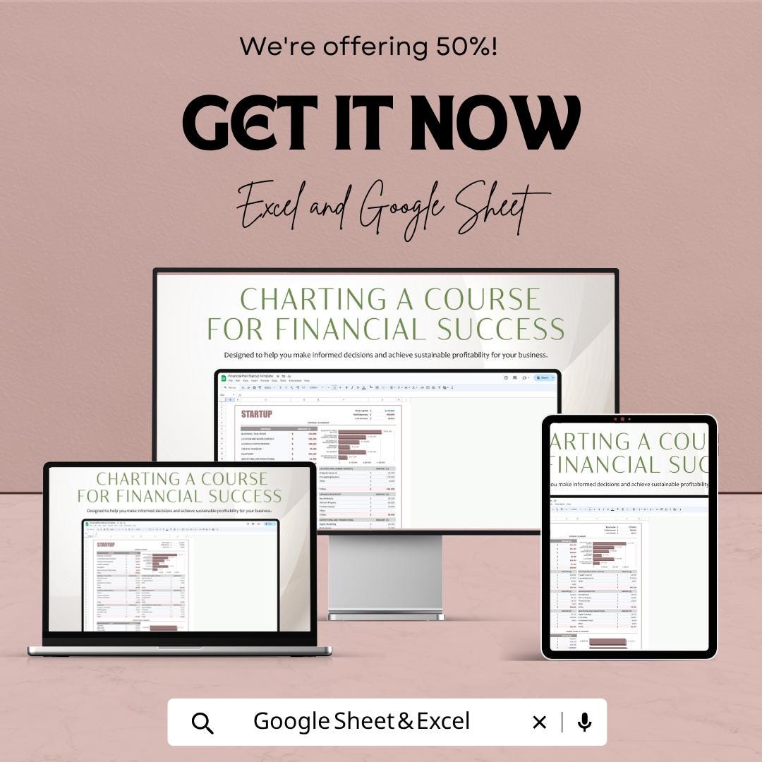 Financial Plan Startup Template | Startup Financial Spreadsheet | Business Budget Planner | Excel & Google Sheets | Startup Cost Planning