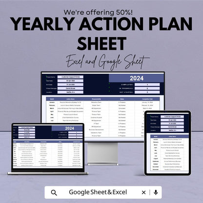 Yearly Action Plan Sheet - Excel & Google Sheet Template for Annual Project Management
